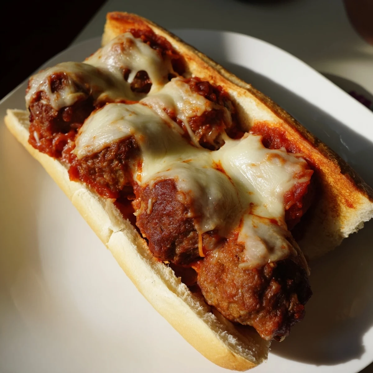 Meatball Sub oozing melted cheese, a classic American-Italian comfort food delight you can taste.