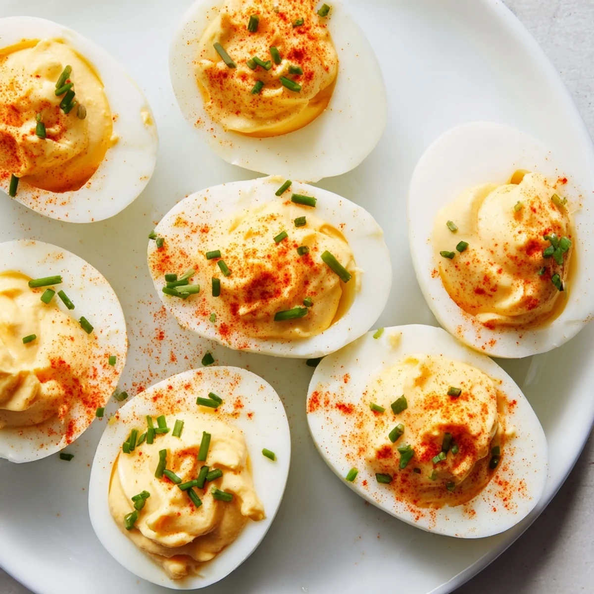 Savory deviled eggs, a classic appetizer, beautifully garnished with paprika for your delight.