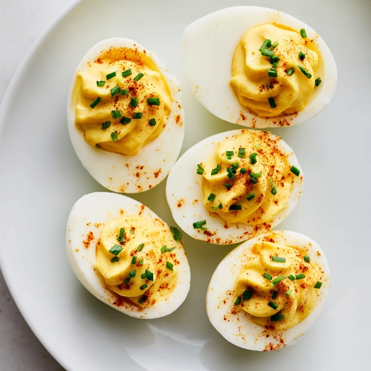 Creamy, tangy deviled eggs, perfect for parties, with bright paprika and fresh herb garnish.