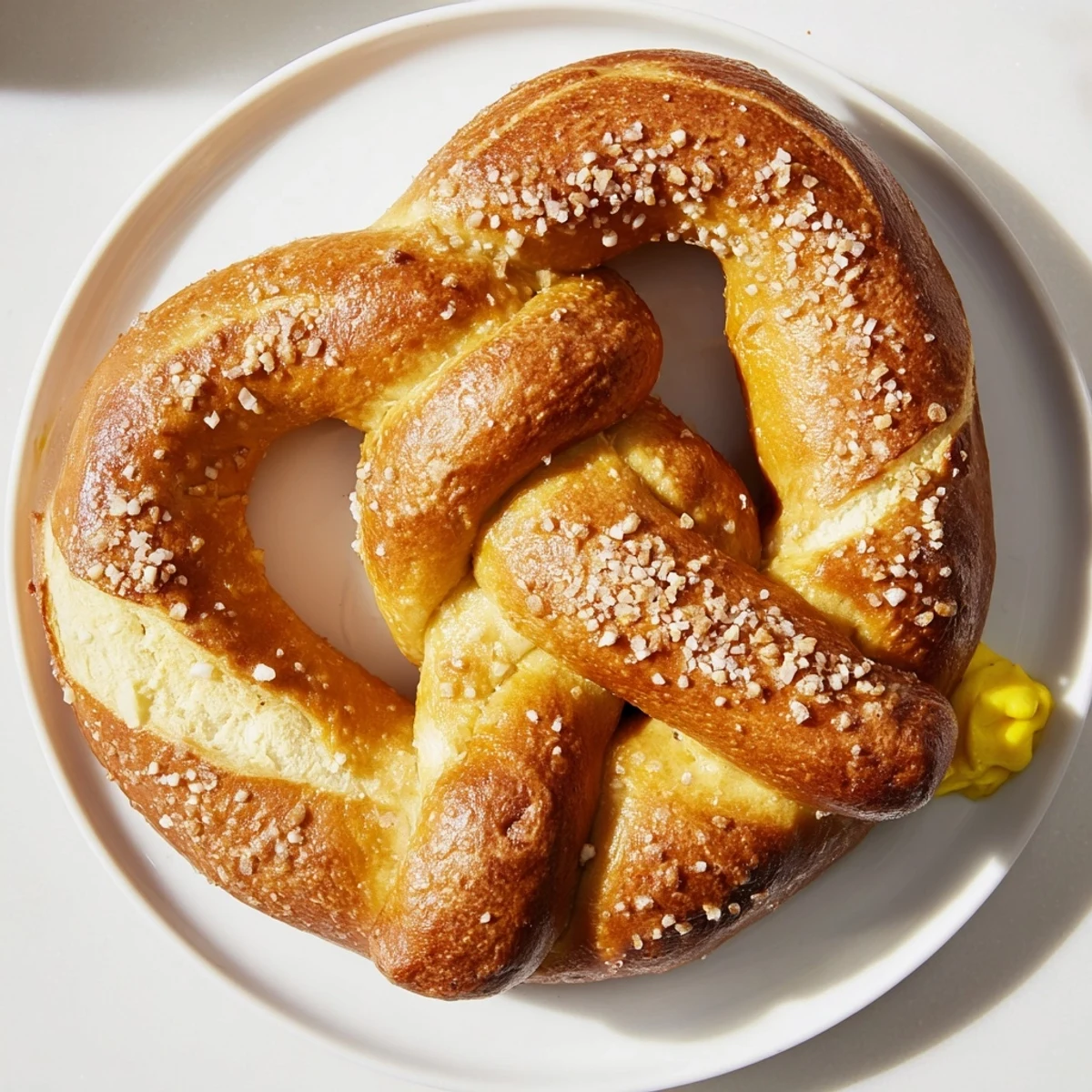 Golden-brown Soft Pretzels, freshly baked and sprinkled with coarse salt, perfect for a satisfying snack.