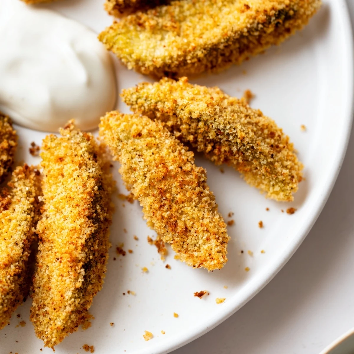 Crispy golden fried pickles, perfect for dipping in cool ranch dressing for this delicious appetizer.