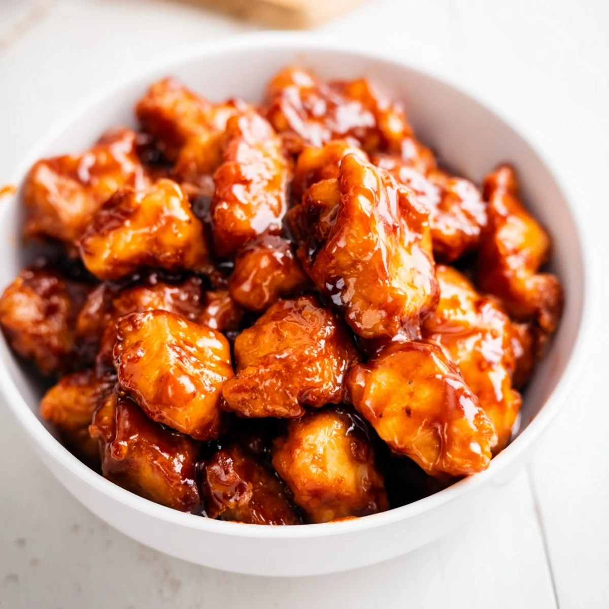 Glossy sweet chili chicken glistens over fluffy white rice, with vibrant steamed broccoli florets adding crisp texture to each savory bite.