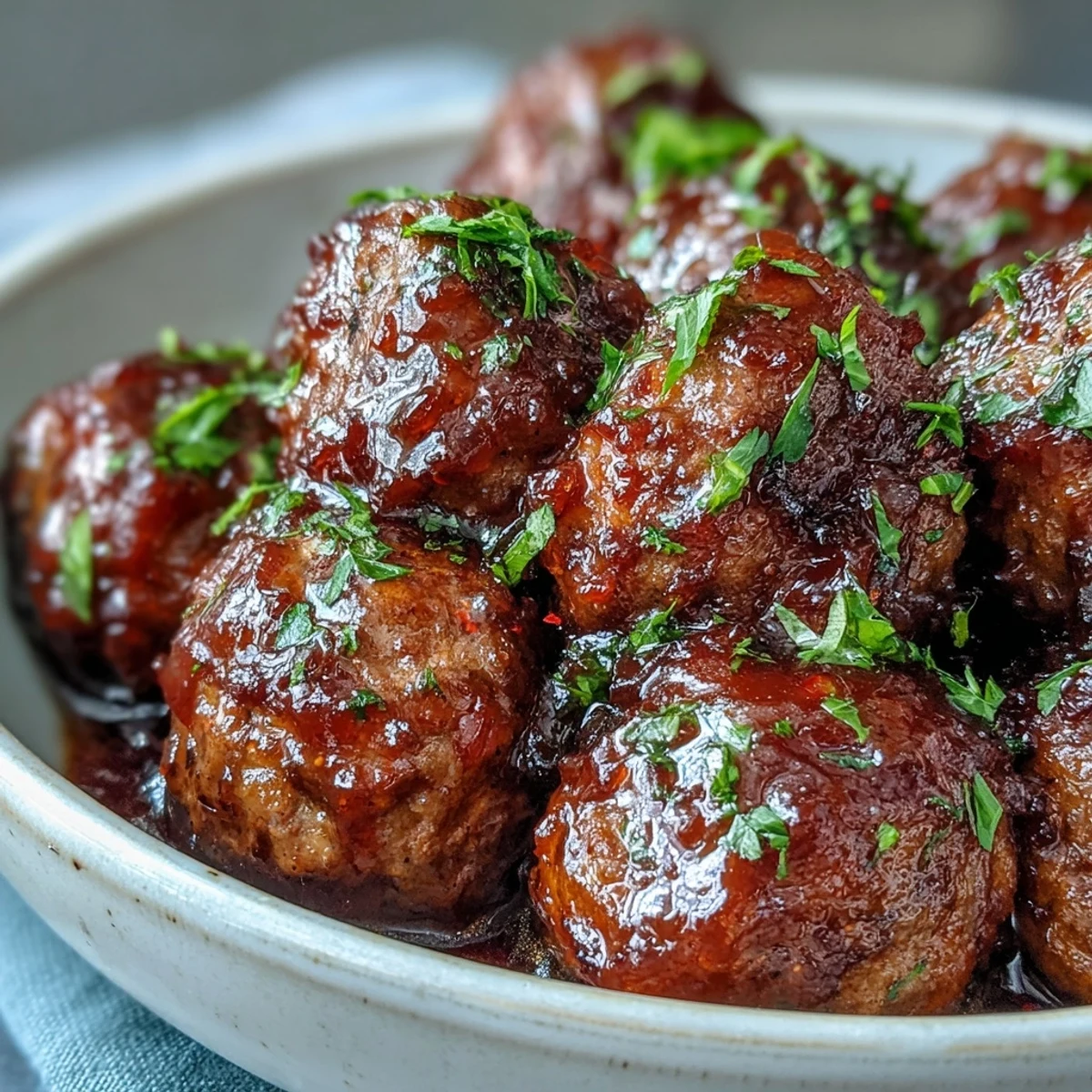 Easy Sweet and Sour Crock Pot Meatballs are simmering in a glossy orange sauce inside a white slow cooker. The tender beef meatballs are perfect for a party appetizer or served over steamed rice.