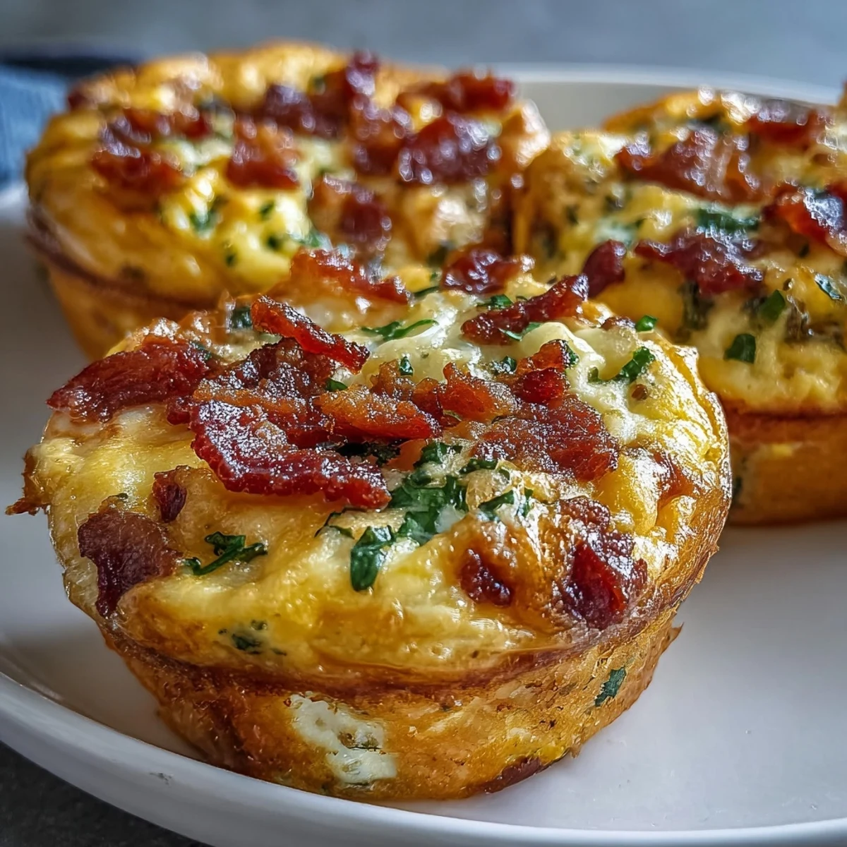 Close-up of a sliced Breakfast Egg Muffin revealing fluffy eggs, melted cheddar, and crispy bacon pieces, perfect for a gluten-free breakfast.