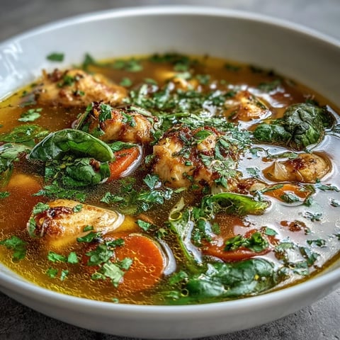 A warm bowl of golden Turmeric Chicken Soup garnished with fresh parsley and lemon slices.