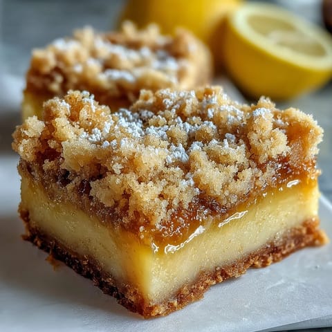 Slice of moist Homemade Lemon Crumb Bars reveals tender, gooey lemon filling with crumbly crust, served on a white plate beside fresh lemons.