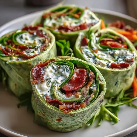Colorful, bite-sized spinach pinwheels bursting with herb cream cheese, crisp veggies, and garden-fresh flavor.  