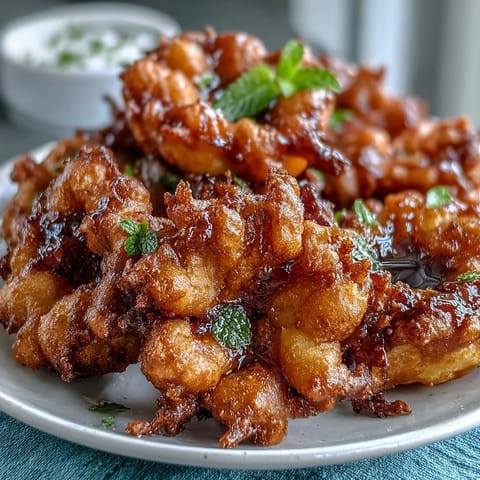 Crispy dandelion fritters with golden batter, served with fresh herb dipping sauce for a delightful appetizer.