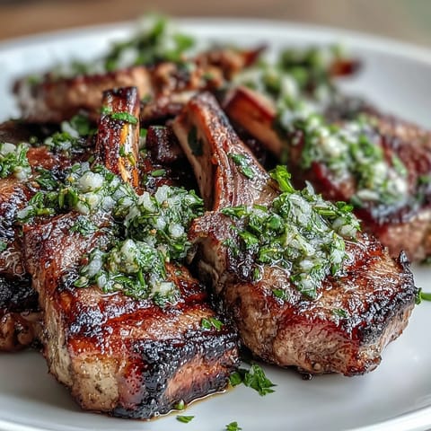 Succulent grilled lamb chops topped with bright mint gremolata, perfect for an elegant Easter dinner or Mediterranean feast.