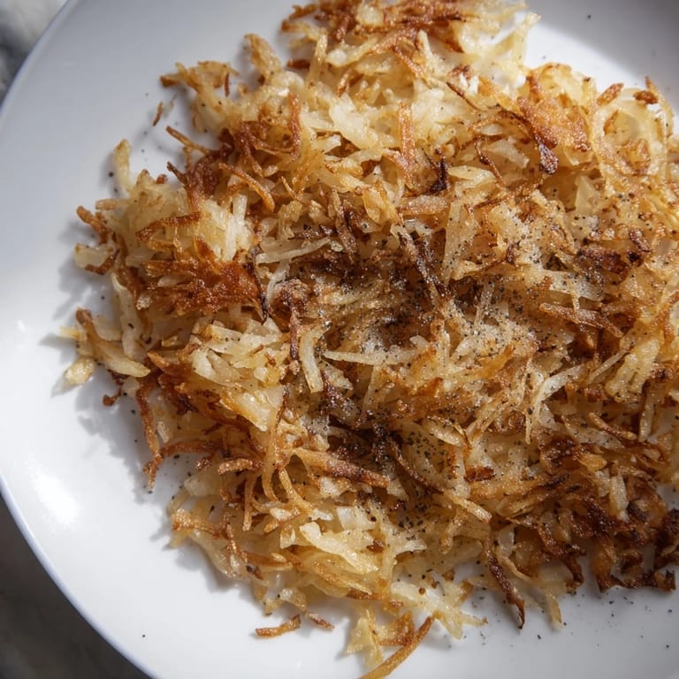 Close-up of perfectly browned hash browns, with crunchy edges and a warm, inviting aroma.