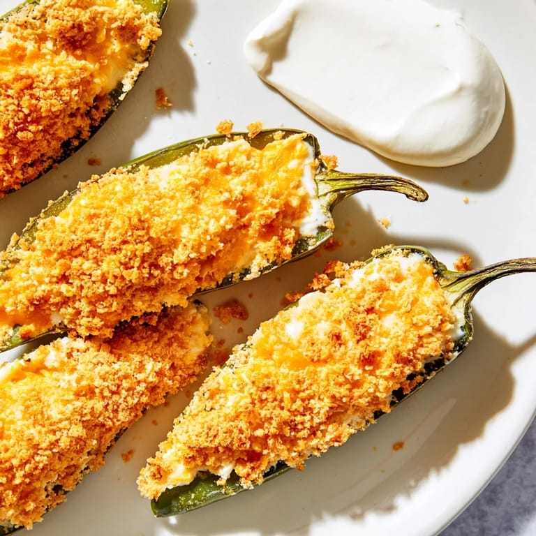 These delicious jalapeño poppers are perfectly breaded, stuffed with cheese, and ready to enjoy as appetizers.