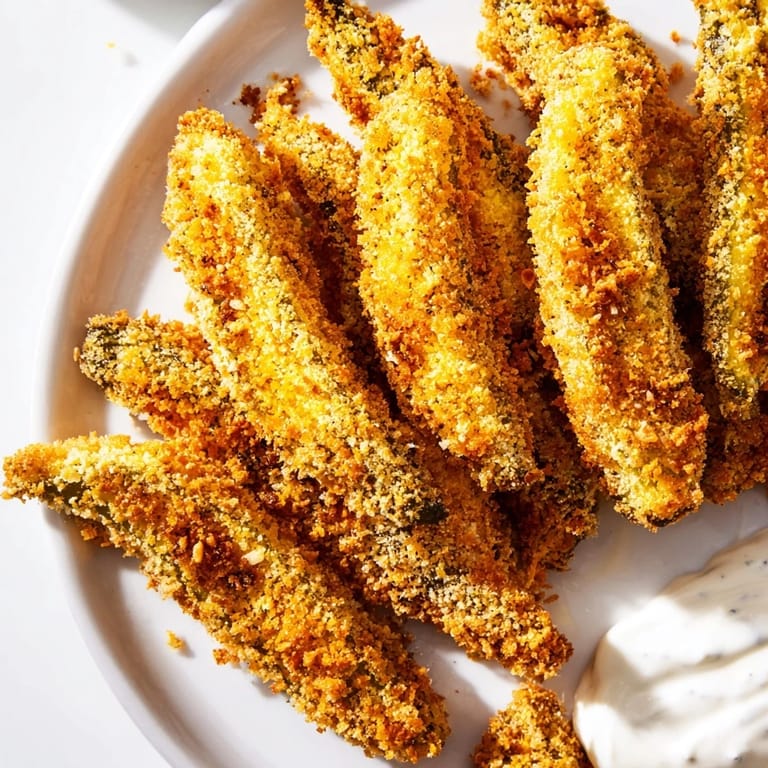 A plate of fresh, hot fried pickles, showcasing their crunchy exterior and flavorful seasoning for serving.