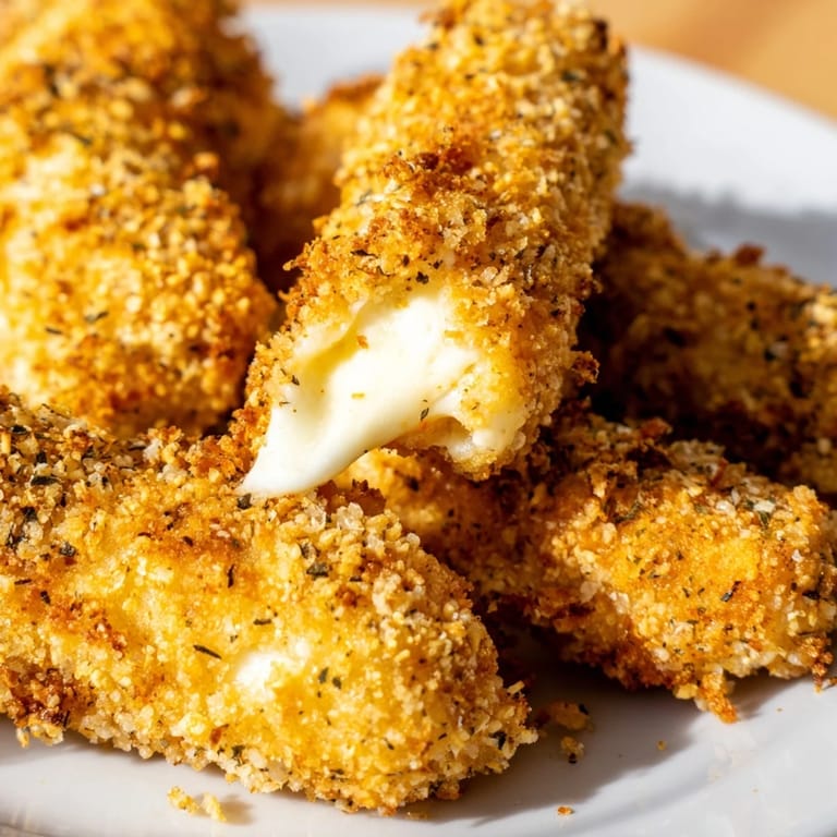 Freshly fried mozzarella sticks, the perfect appetizer, served with a vibrant red marinara sauce.