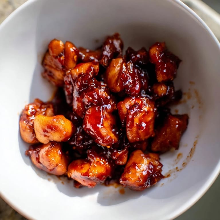 Savory sweet chili chicken bowl garnished with sesame seeds and green onions, featuring golden chicken, crisp broccoli, and fluffy jasmine rice.