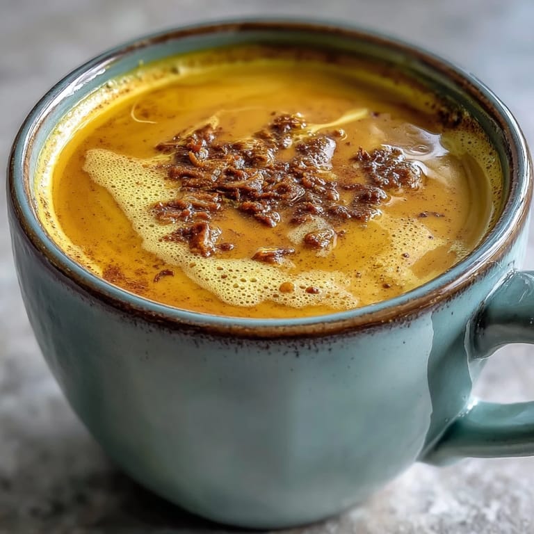 A close-up showcases the creamy texture of Turmeric and Ginger Golden Milk, prepared with coconut milk and fresh ginger slices.