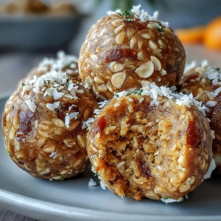 Close-up of textured Ginger Turmeric Energy Balls with visible oats and hemp seeds, showcasing their anti-inflammatory ingredients.  