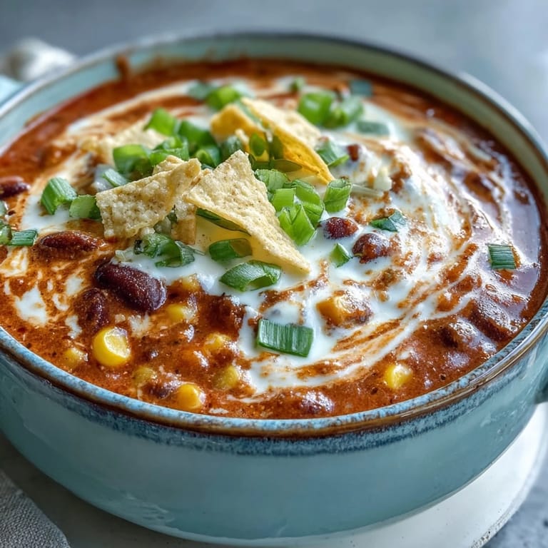 A cozy bowl of Creamy Taco Soup topped with green onions and extra cheese, offering warm comfort on a chilly evening.