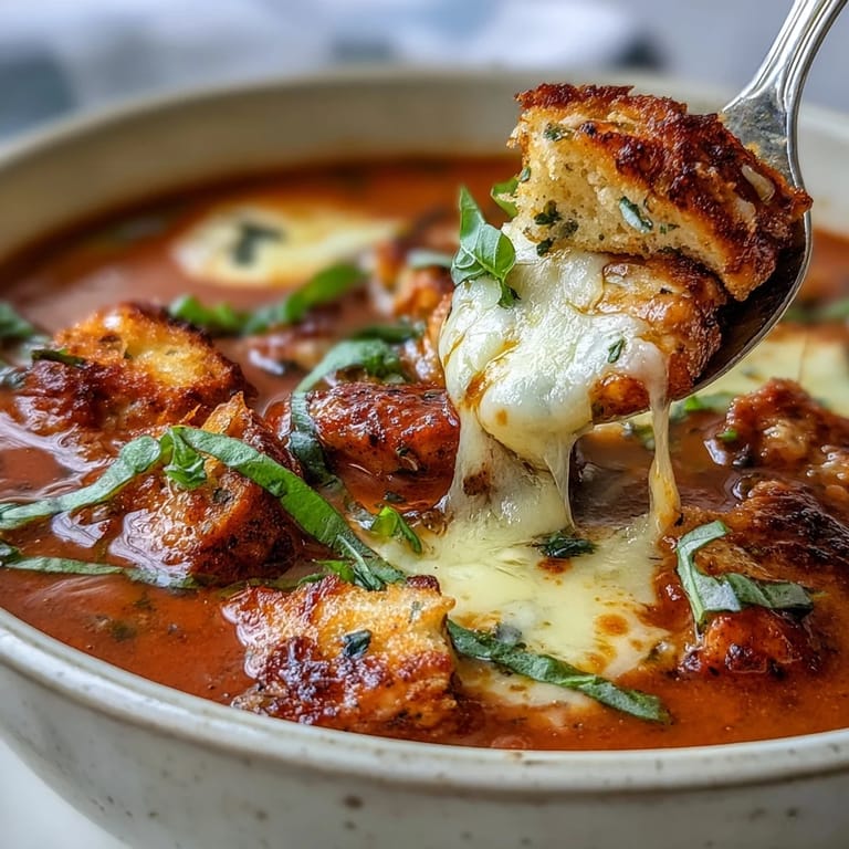 Hearty Grilled Chicken Parmesan Soup features grilled chicken pieces, tomatoes, and herbs in a rich broth.