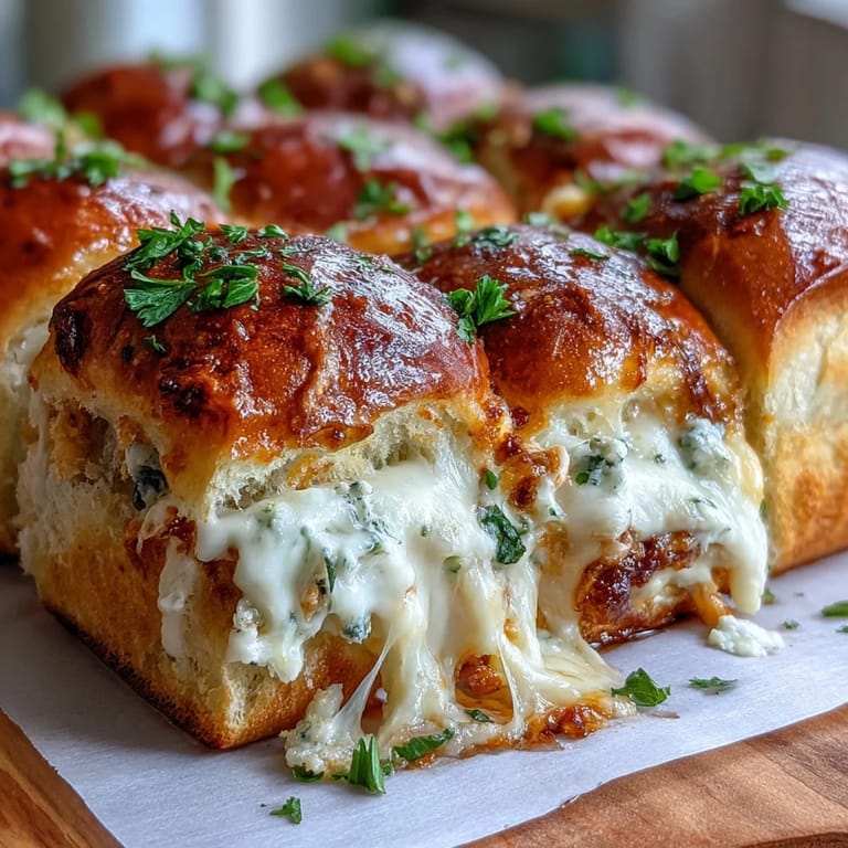 Freshly baked Pizza Dip Sliders with melted cheddar and mozzarella, ready for game day gatherings.