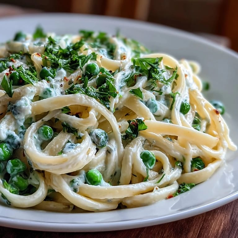 Light spring pasta featuring ricotta, lemon, and tender peas tossed with linguine for a satisfying vegetarian main course.