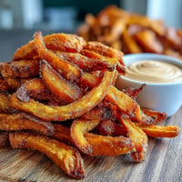 Crispy air fryer sweet potato fries with creamy chipotle aioli, a perfect game-day snack.